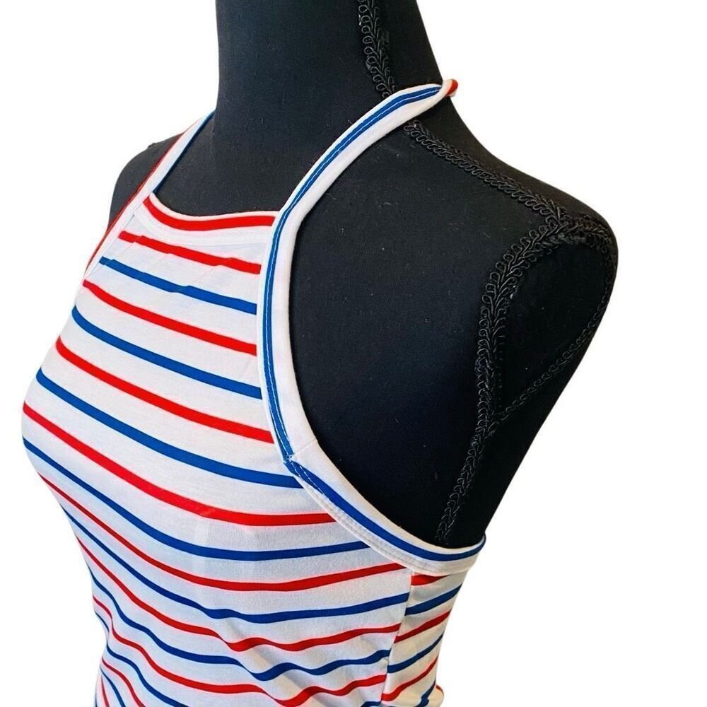 NWT Shein Striped Cotton Blend Open Back Halter Crop Top Multicolor Small - Picture 2 of 5
